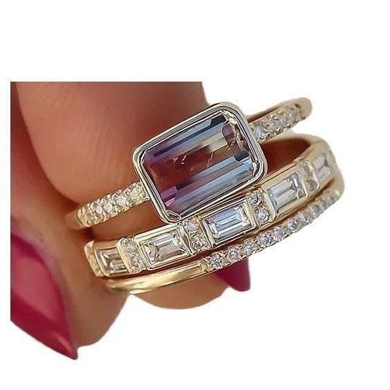 Gold Diamond Three-Piece Ring Set for Women - ZA-Zola