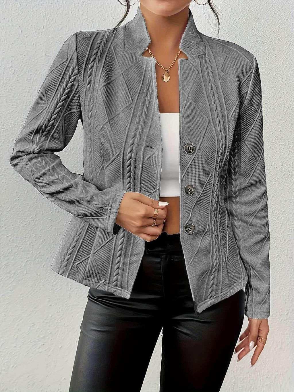 Women’s Slim Blazer Jacket with Stand Collar - ZA-Zola