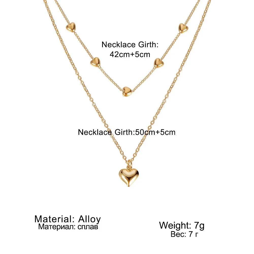 Double-Layer Gold Heart Necklace for Women - ZA-Zola