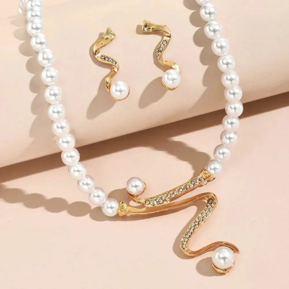 Elegant Pearl Earrings & Necklace Jewelry Set - ZA-Zola