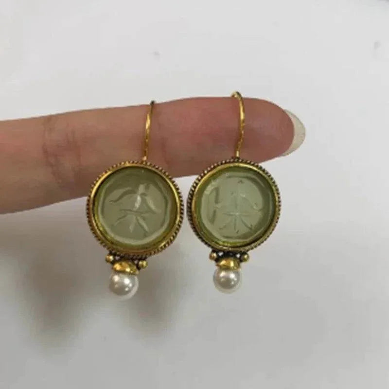 Vintage Inlaid Pearl Earrings – Green or Blue - ZA-Zola