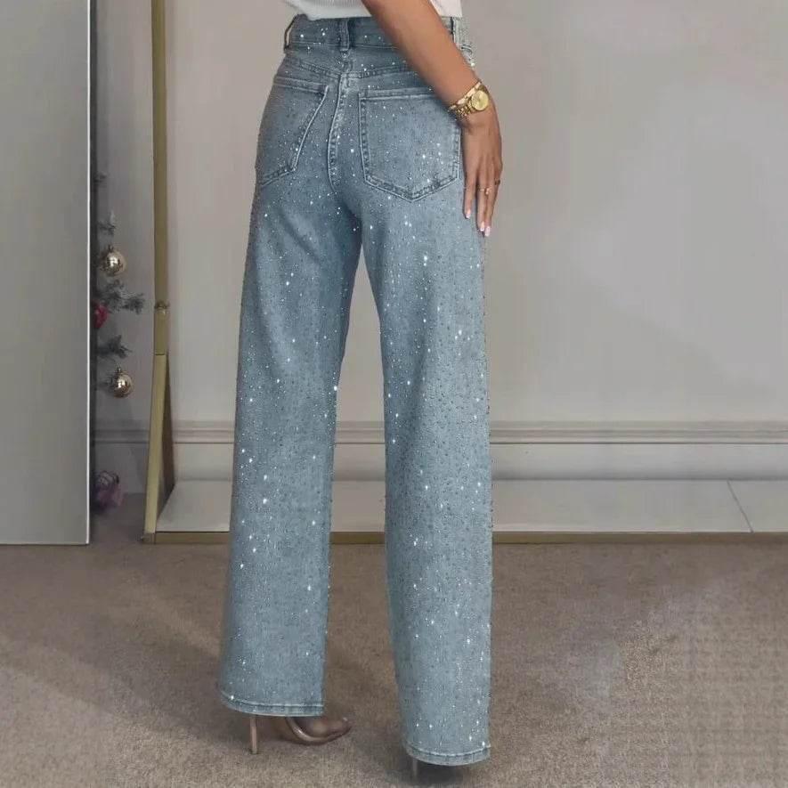 High Waist Rhinestone Hot Girl Street Trousers - ZA-Zola