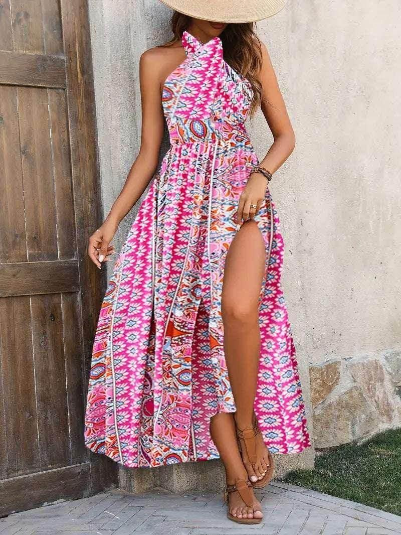 Bohemian Backless Lace-Up Maxi Dress – Graceful & Free-Spirited - ZA-Zola