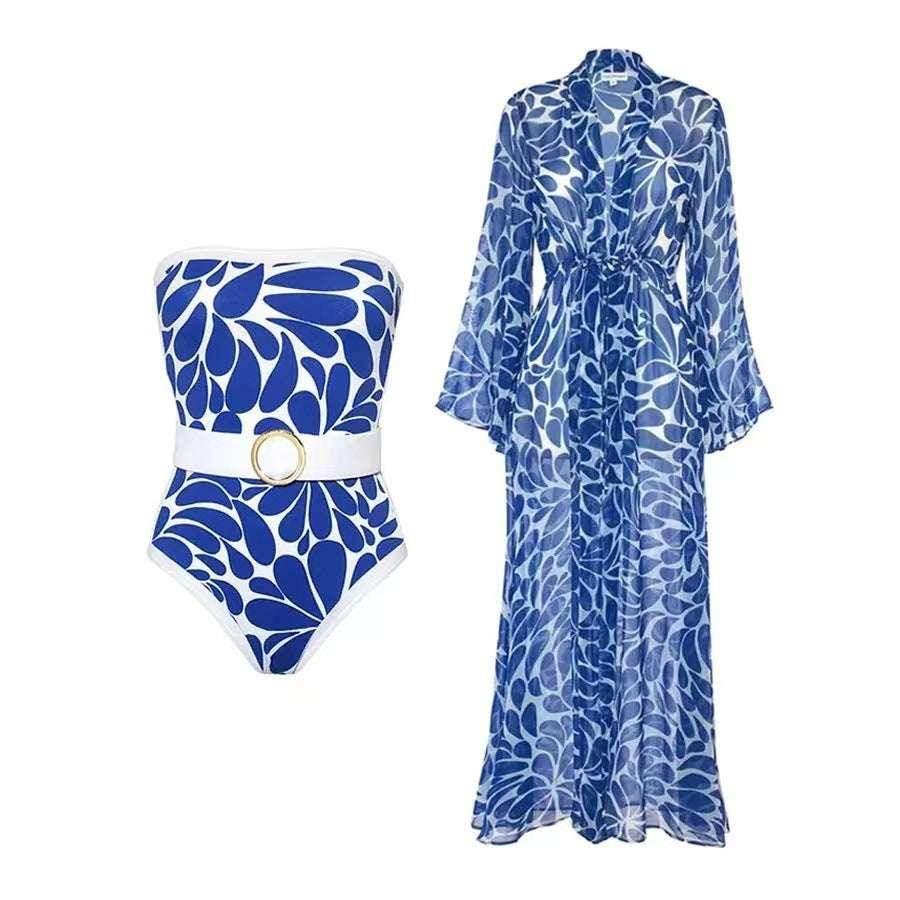 Printed Long Sleeve One-Piece Swimsuit – Floral Design - ZA-Zola