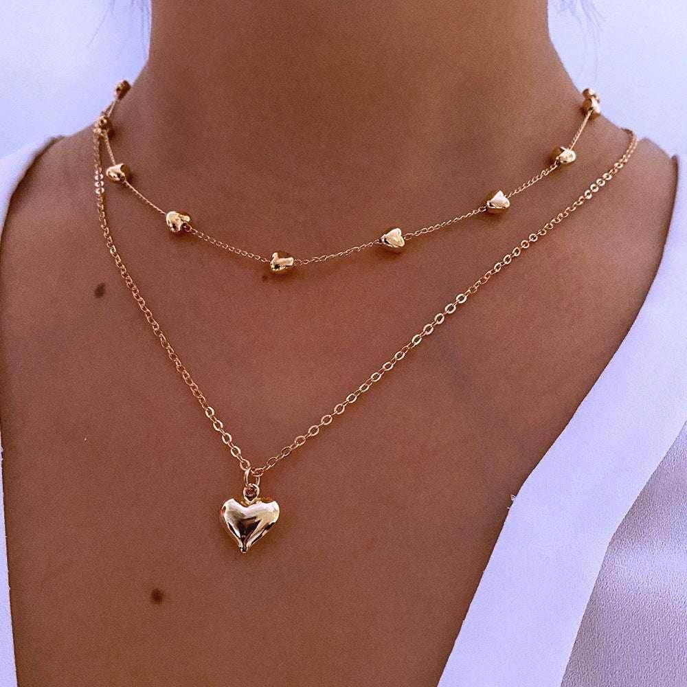 Double-Layer Gold Heart Necklace for Women - ZA-Zola