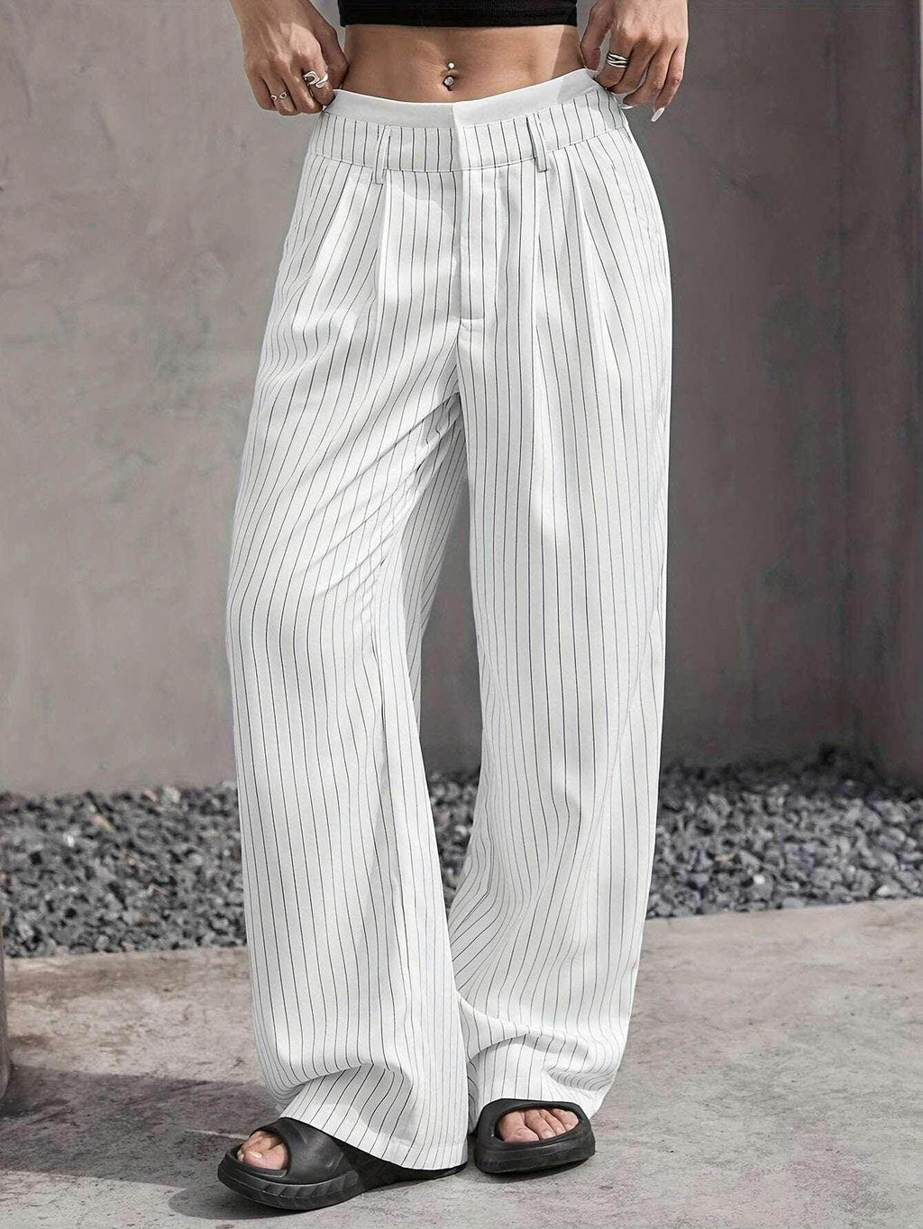Striped High Waist Straight Pants for Women - ZA-Zola