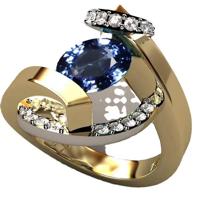18K Gold Plated Sapphire Ring | Elegant Two-Tone Look - ZA-Zola