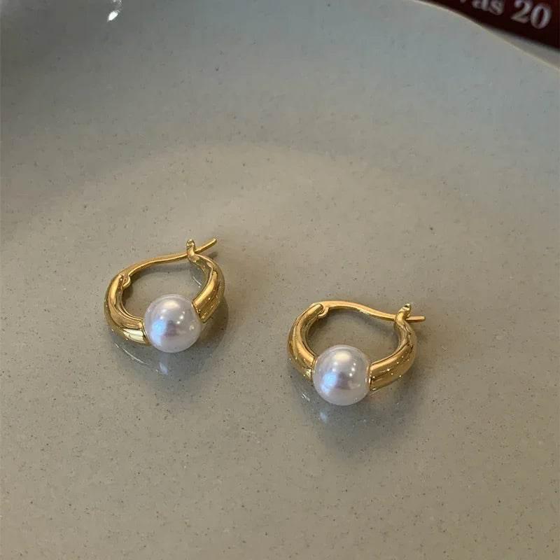 Retro Round Pearl Metallic Earrings for Women - ZA-Zola