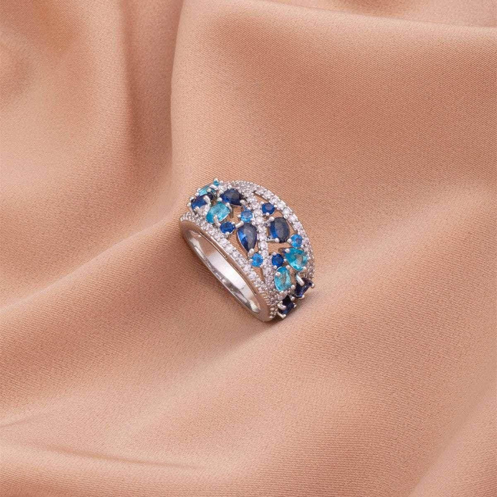 Round Hollow Blue Zircon Fashion Statement Ring - ZA-Zola