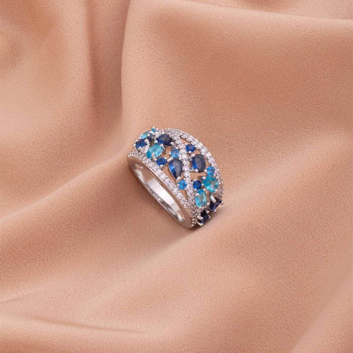 Round Hollow Blue Zircon Fashion Statement Ring - ZA-Zola