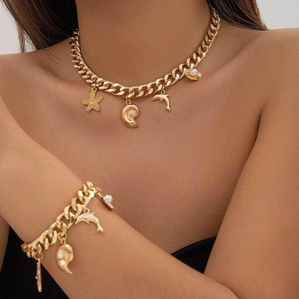 Boho Dolphin Starfish Pendant Necklace & Bracelet - ZA-Zola