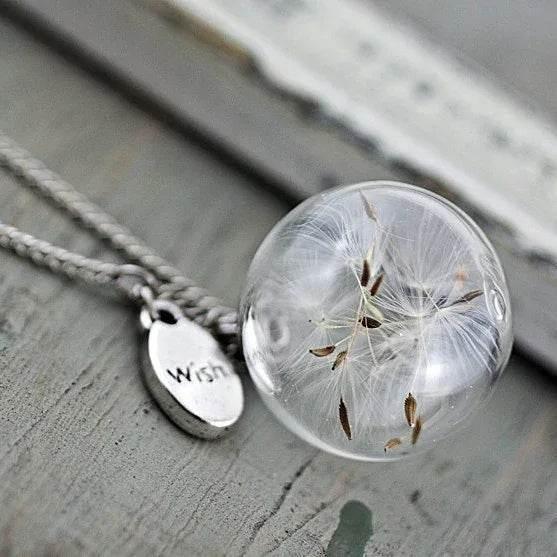 Vintage Dandelion Seed Glass Necklace Handmade - ZA-Zola