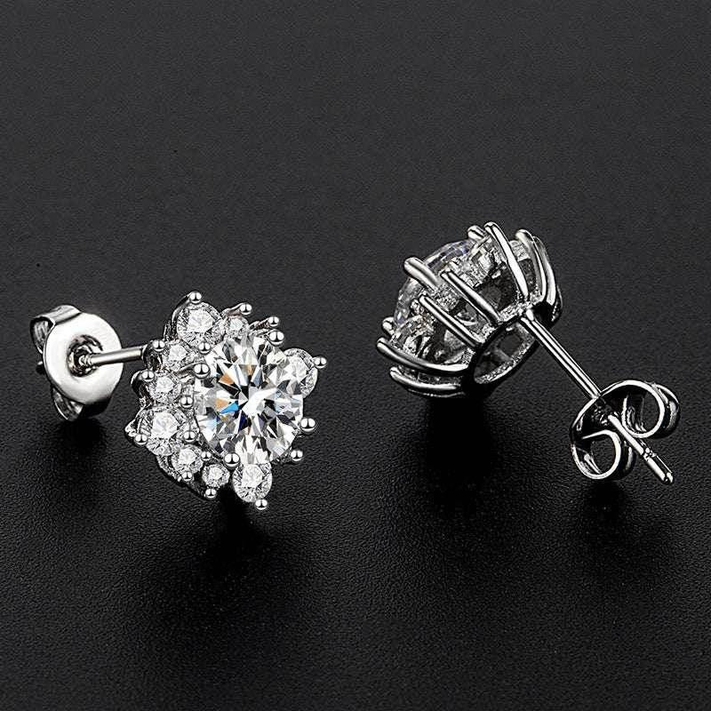 Moissanite Flower Stud Earrings in Sterling Silver - ZA-Zola