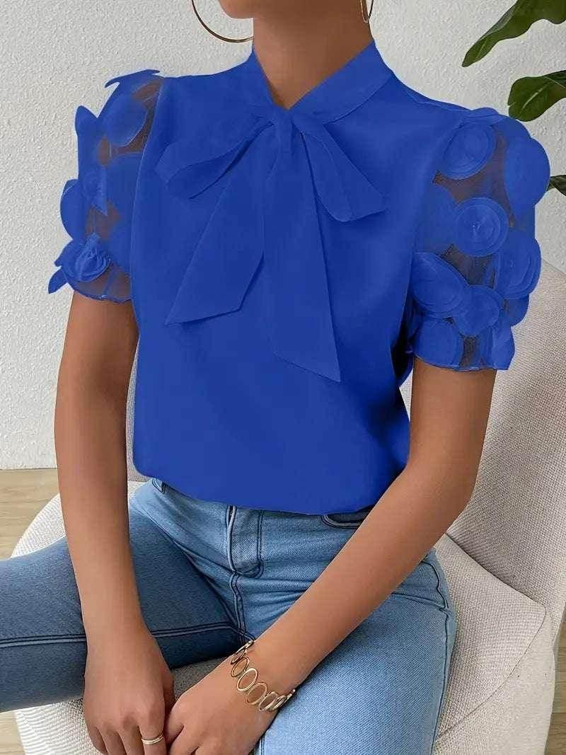Bow Tie Summer Shirt – Solid Color Short Sleeve - ZA-Zola
