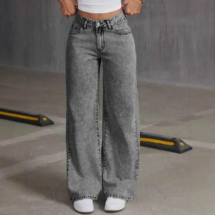 Vintage Bow Washed Straight Jeans for Women - ZA-Zola