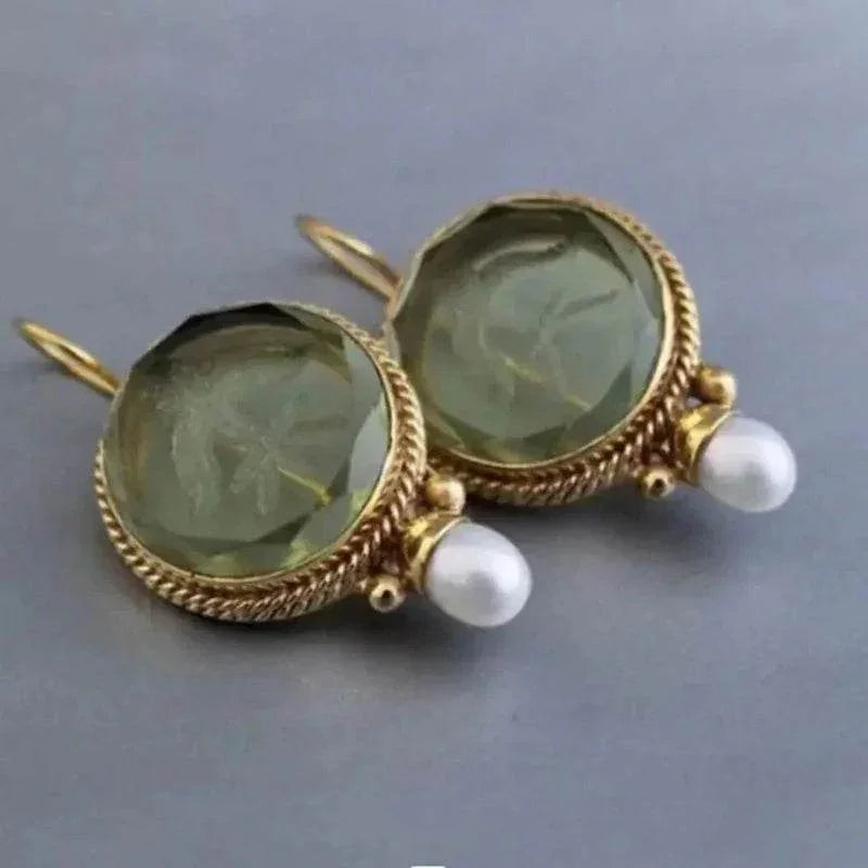 Vintage Inlaid Pearl Earrings – Green or Blue - ZA-Zola