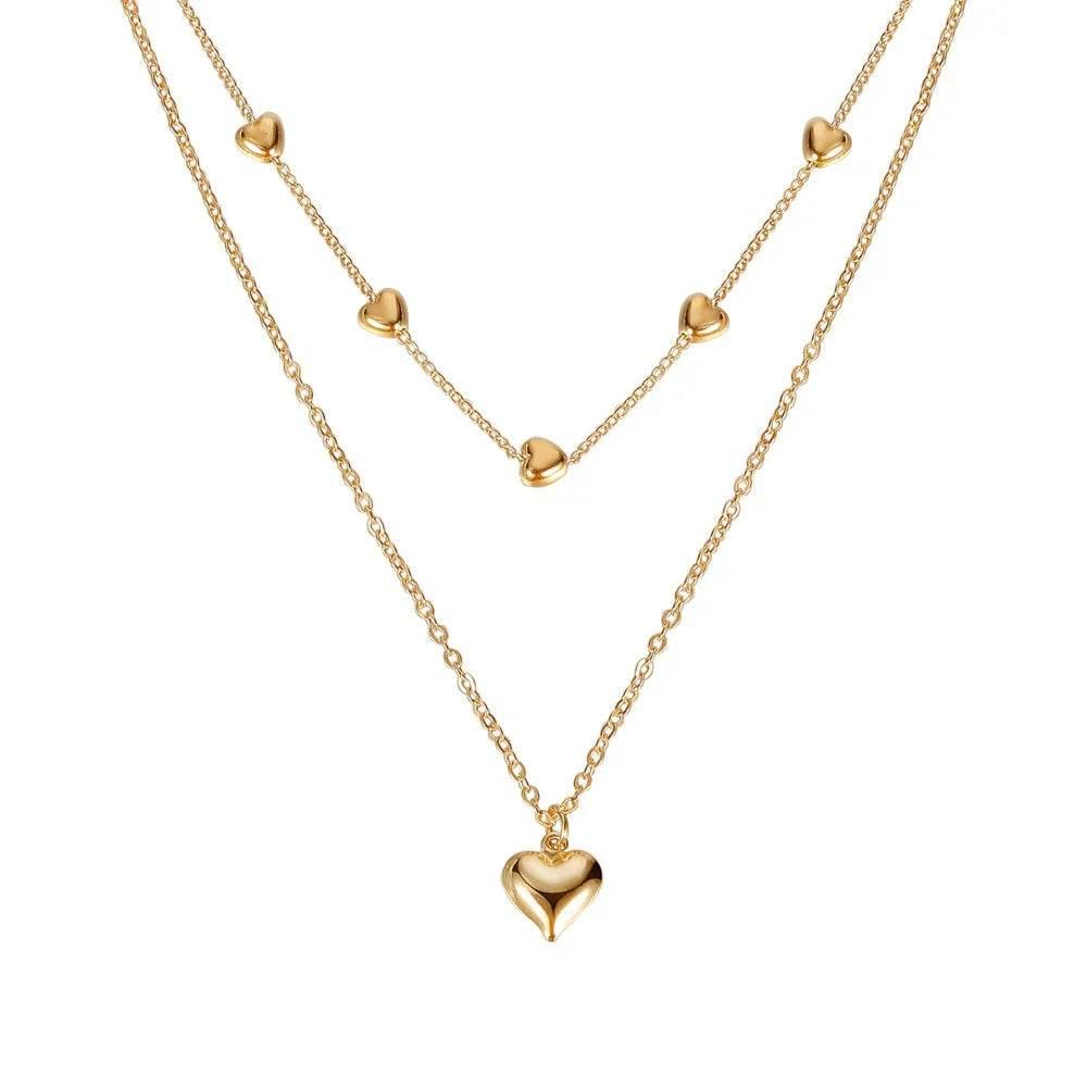 Double-Layer Gold Heart Necklace for Women - ZA-Zola