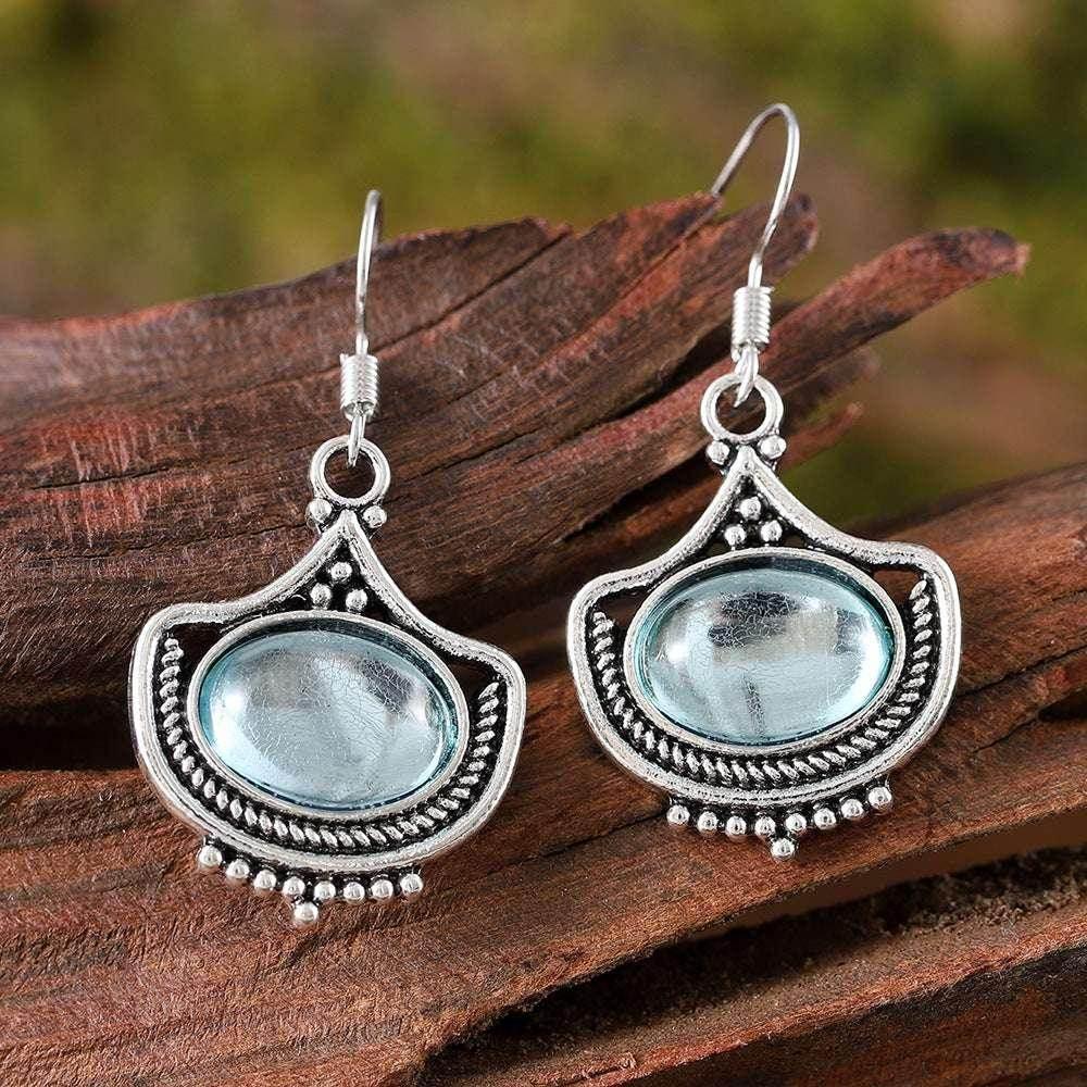 Vintage Blue Gem Necklace & Earrings Set - ZA-Zola
