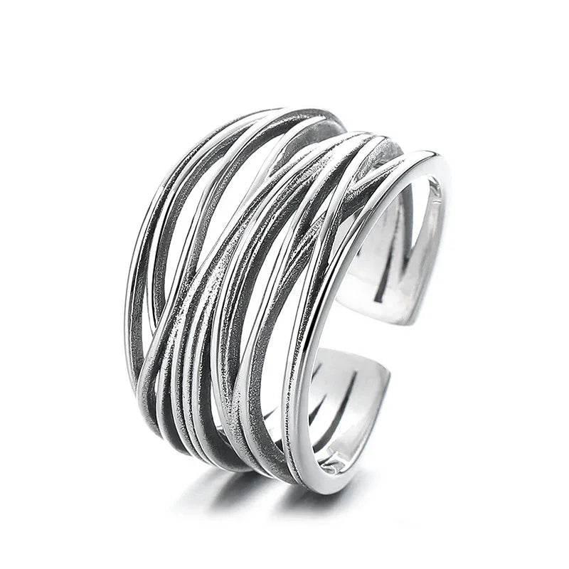 S925 Silver Vintage Cross Winding Line Ring - ZA-Zola