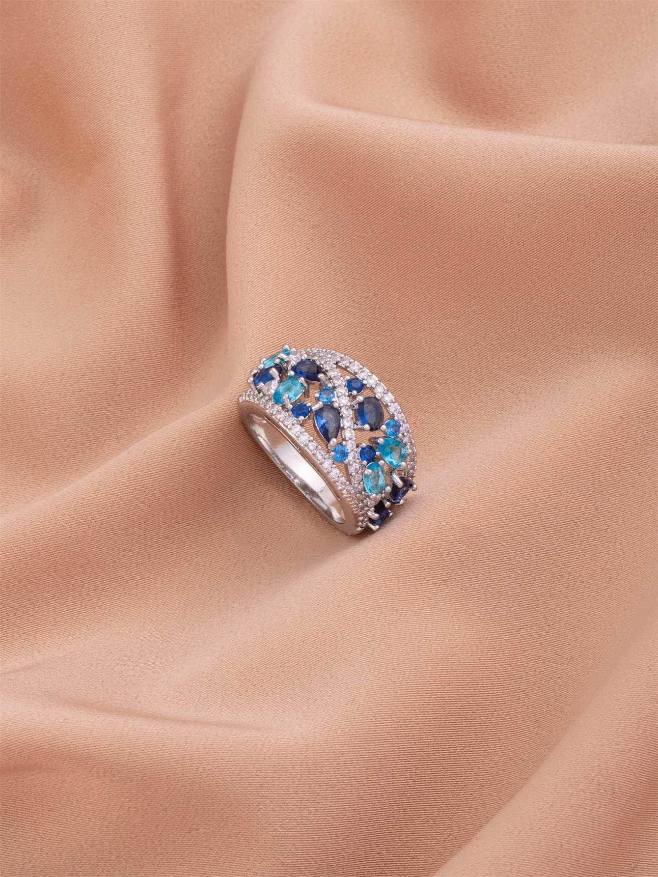 Round Hollow Blue Zircon Fashion Statement Ring - ZA-Zola