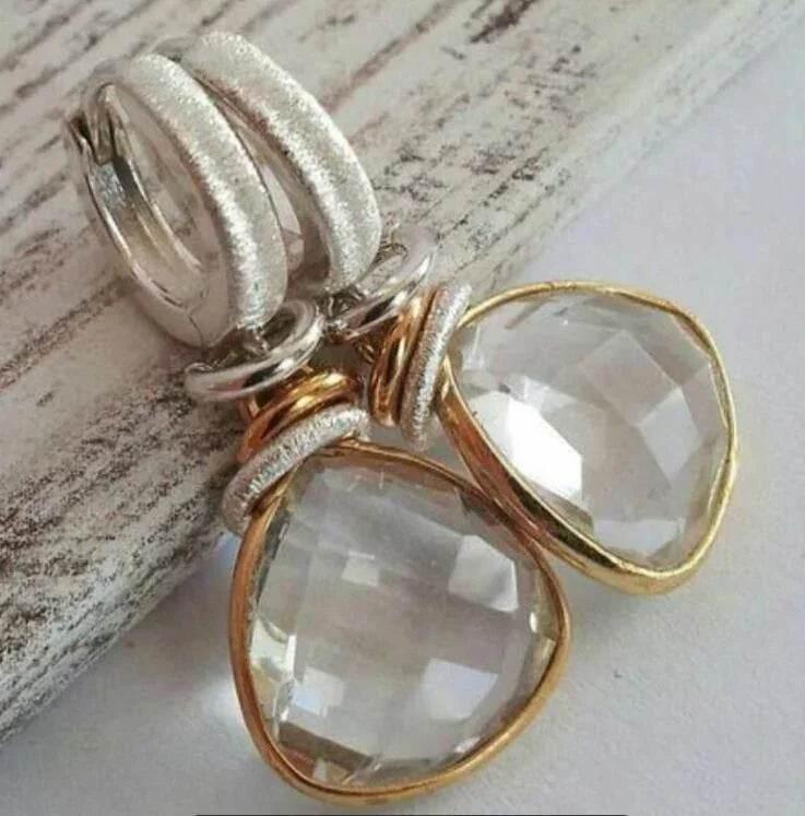 Two-Tone Geometric Brass Eardrops for Women - ZA-Zola