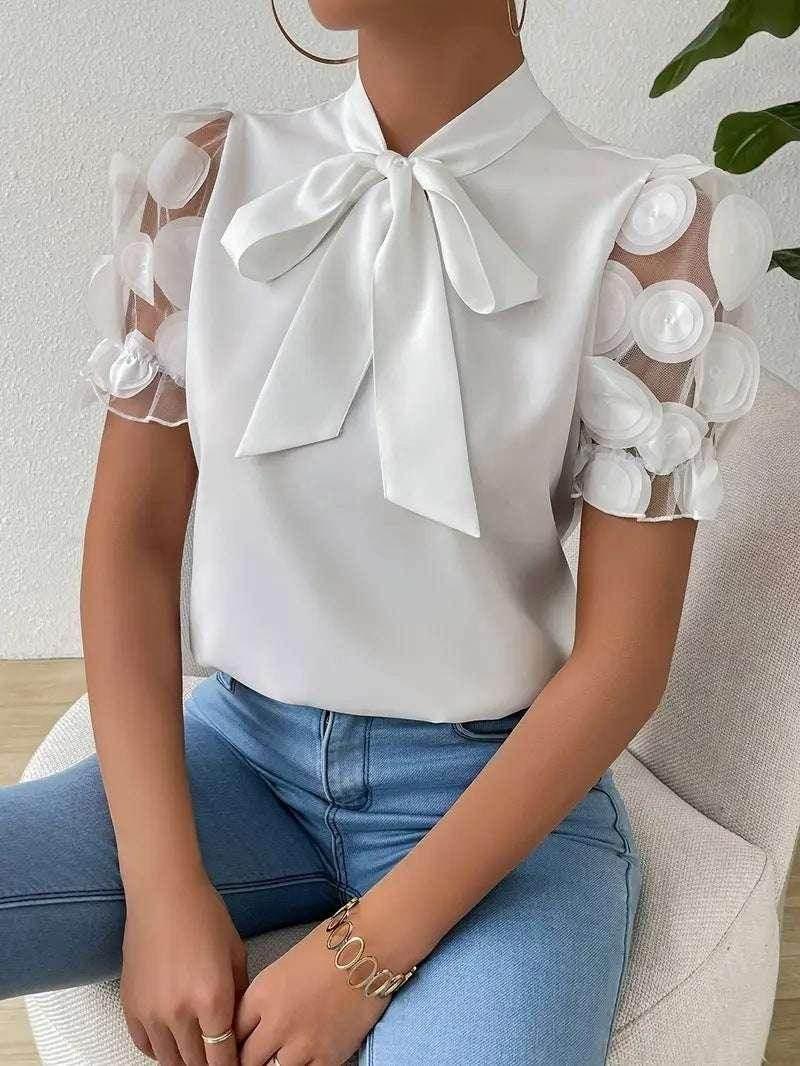 Bow Tie Summer Shirt – Solid Color Short Sleeve - ZA-Zola