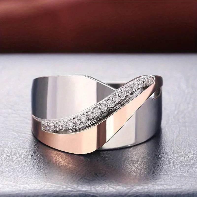 Two-Tone Electroplated Bow Diamond Ring - ZA-Zola