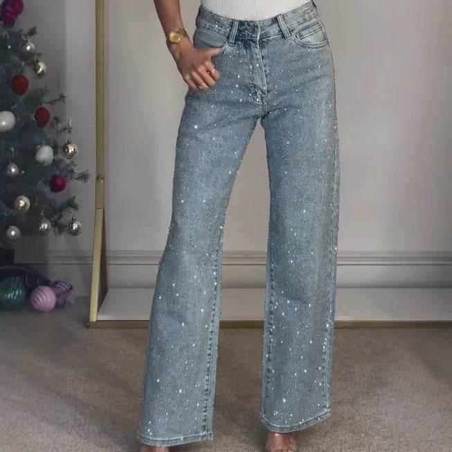 High Waist Rhinestone Hot Girl Street Trousers - ZA-Zola