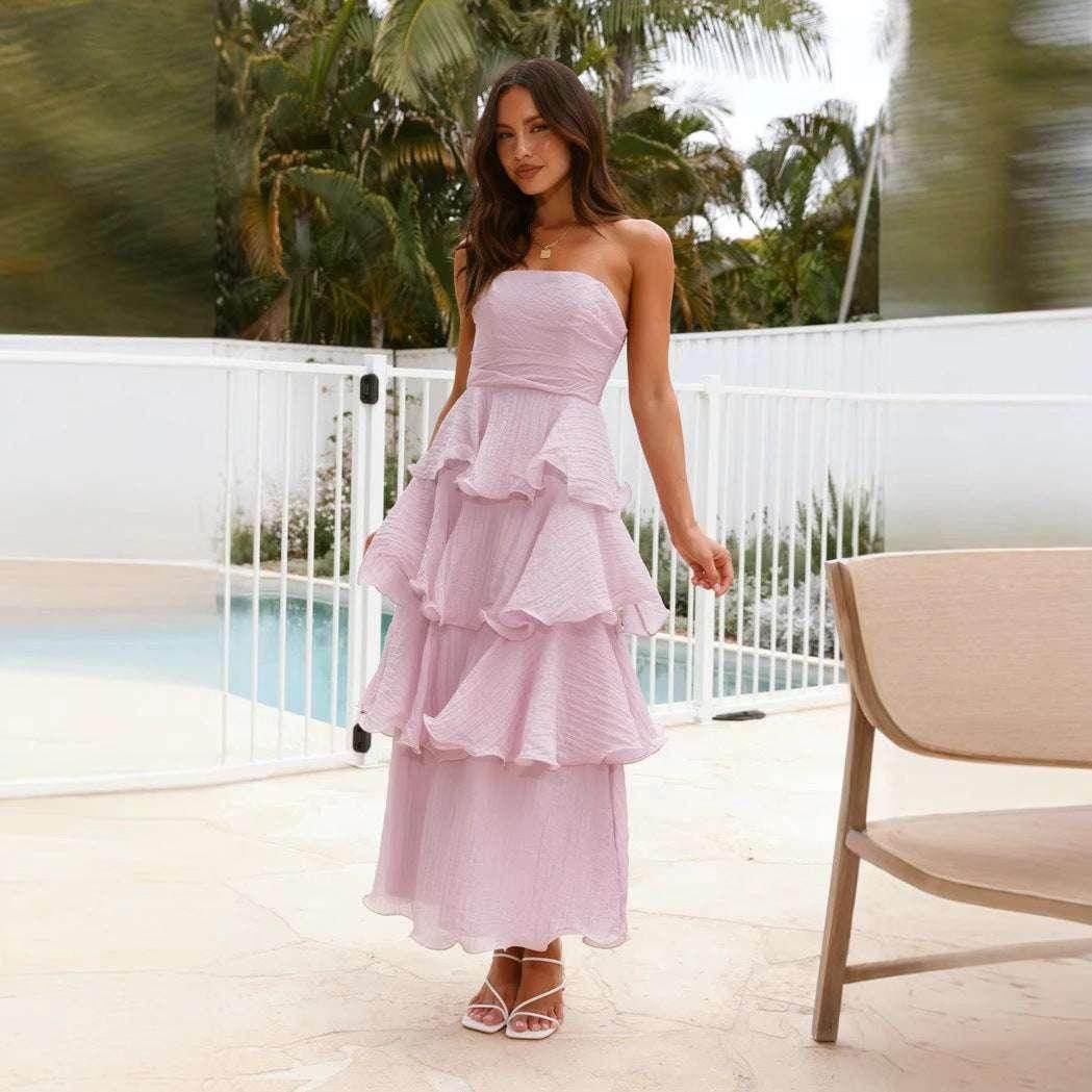 Women's Tube Top Backless Cake Dress – Chic & Flowy - ZA-Zola