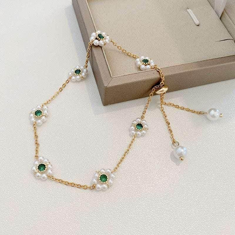 Floral Pearl Bracelet | Adjustable Chain - ZA-Zola