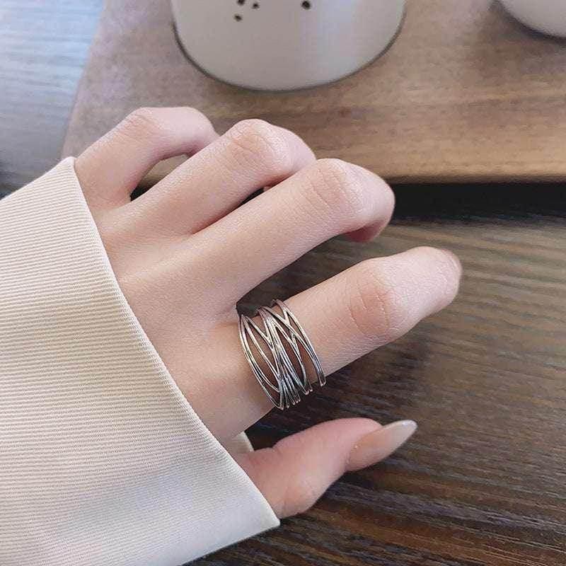 S925 Silver Vintage Cross Winding Line Ring - ZA-Zola