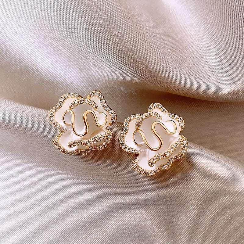 Sterling Silver Camellia Stud Earrings – Elegant - ZA-Zola