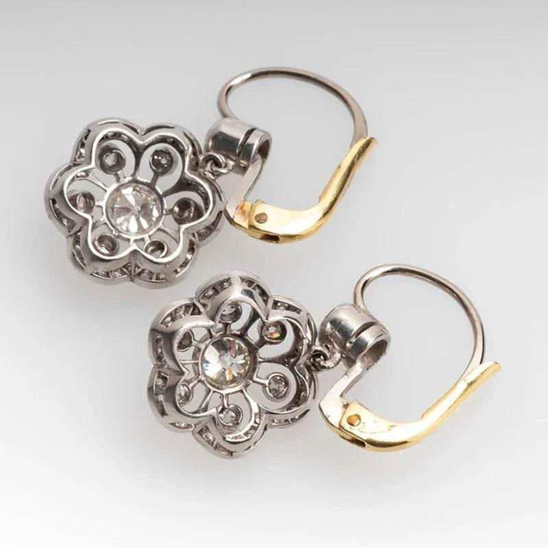 Two-Tone Flower Drop Diamond Earrings for Women - ZA-Zola