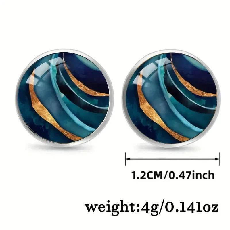 Marble Round Glass Stud Earrings – Unisex Style - ZA-Zola