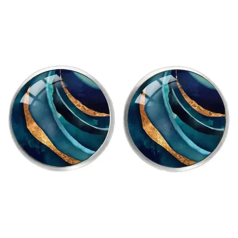 Marble Round Glass Stud Earrings – Unisex Style - ZA-Zola