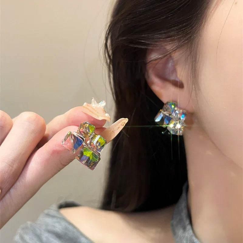 Colorful Square Crystal Stud Earrings for Women - ZA-Zola