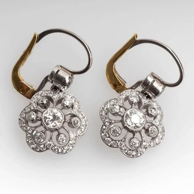 Two-Tone Flower Drop Diamond Earrings for Women - ZA-Zola