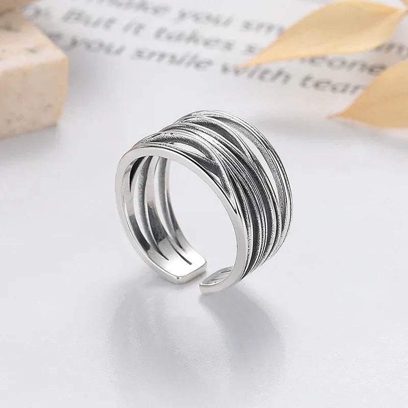 S925 Silver Vintage Cross Winding Line Ring - ZA-Zola