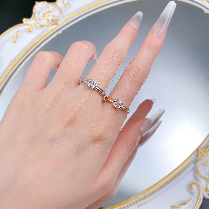 Pagoda Cut White Diamond 925 Silver Ring - ZA-Zola