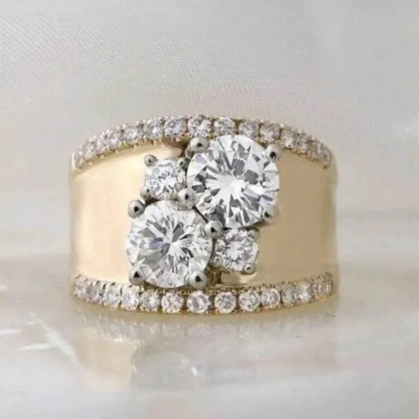 Luxury Round Zircon Engagement Ring Gold - ZA-Zola