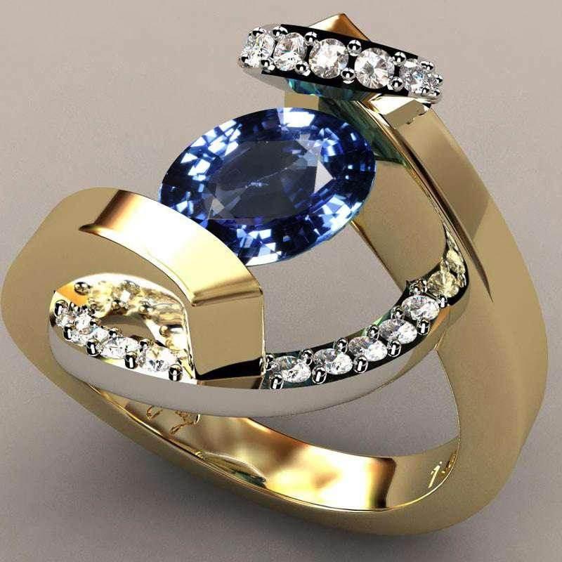 18K Gold Plated Sapphire Ring | Elegant Two-Tone Look - ZA-Zola