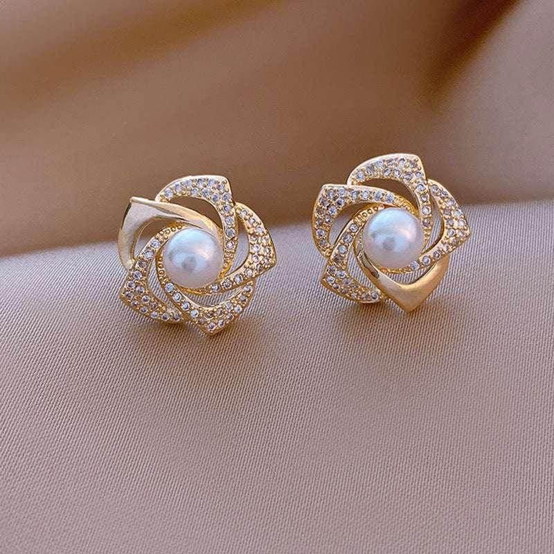Diamond Rose Pearl Earrings for Elegant Looks - ZA-Zola