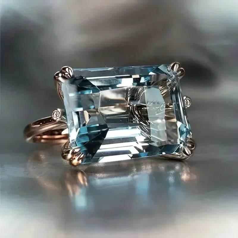 Retro Blue Square Ring – Bold Vintage Statement - ZA-Zola