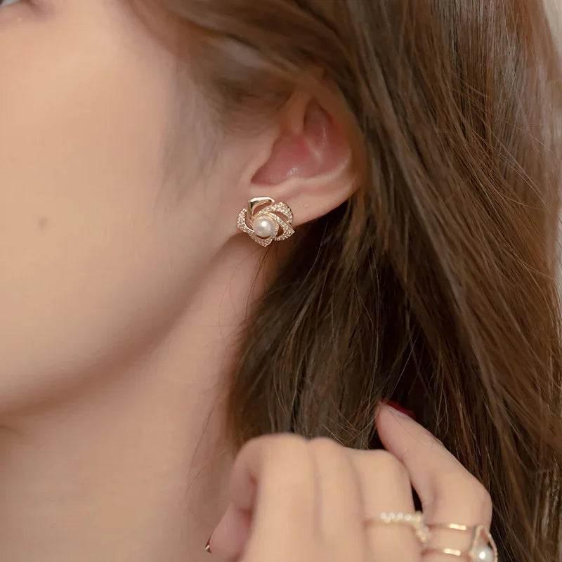 Diamond Rose Pearl Earrings for Elegant Looks - ZA-Zola