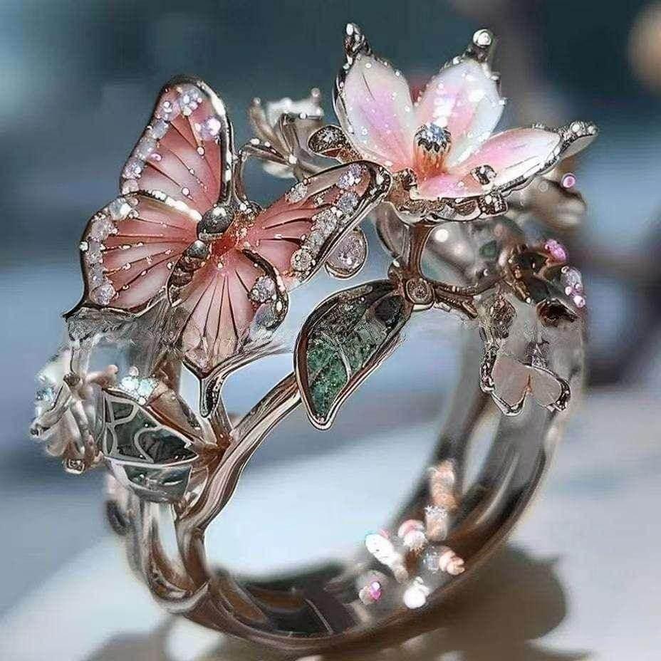 Butterfly Flower Ring | Rhinestone Open Band Jewelry - ZA-Zola