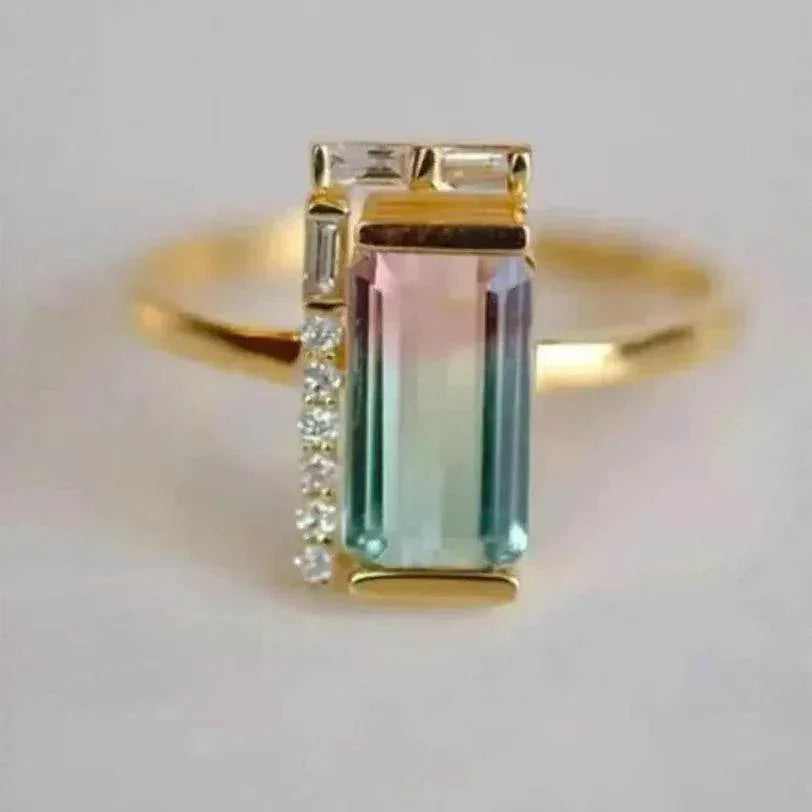 Gold Natural Stone Ring – Artistic & Colorful Style - ZA-Zola