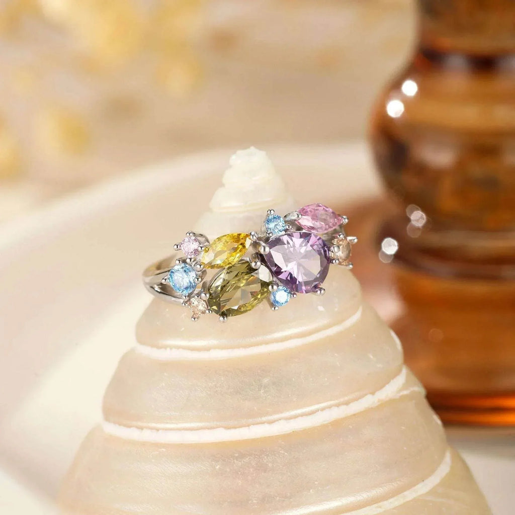 S925 Dopamine Colorful Flower Zircon Ring - ZA-Zola