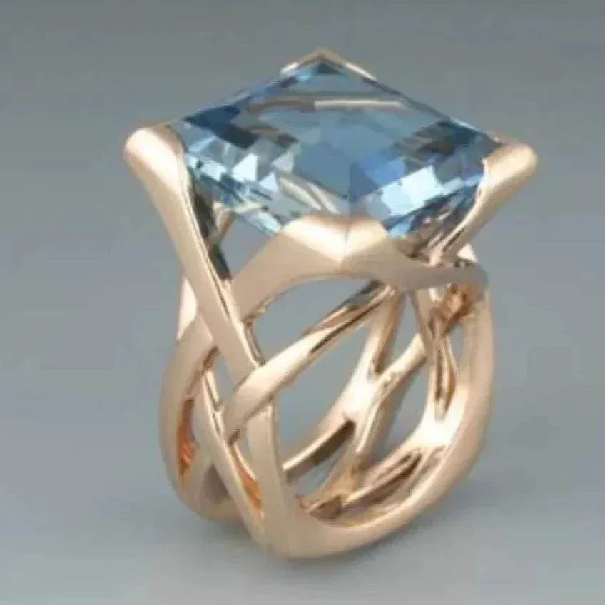 Gold Hollow Ring with Blue Stone – Unisex INS Style - ZA-Zola