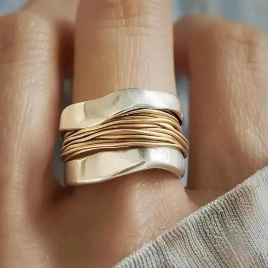 Two-Tone Wide Steel Wire Statement Ring - ZA-Zola