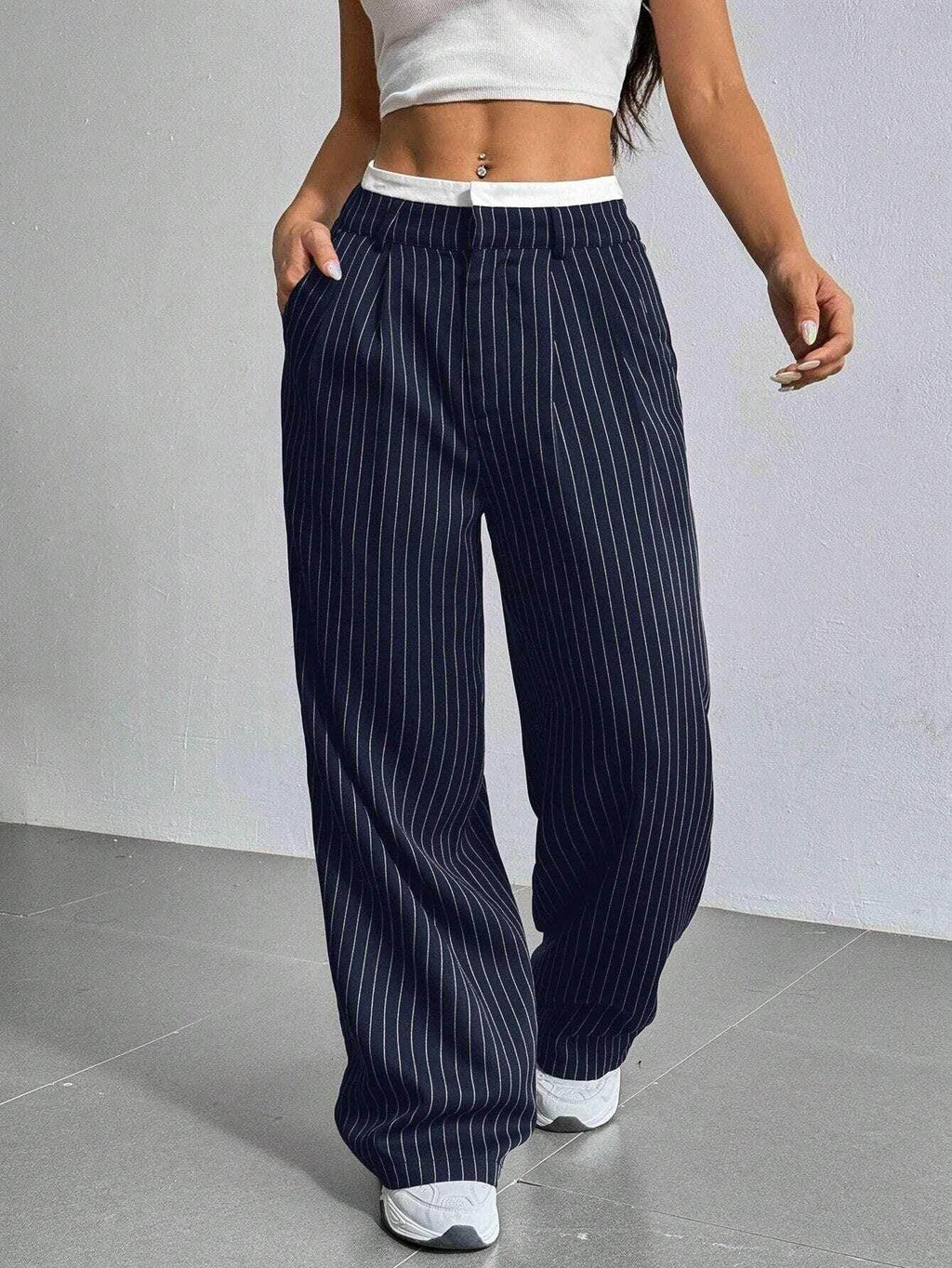 Striped High Waist Straight Pants for Women - ZA-Zola